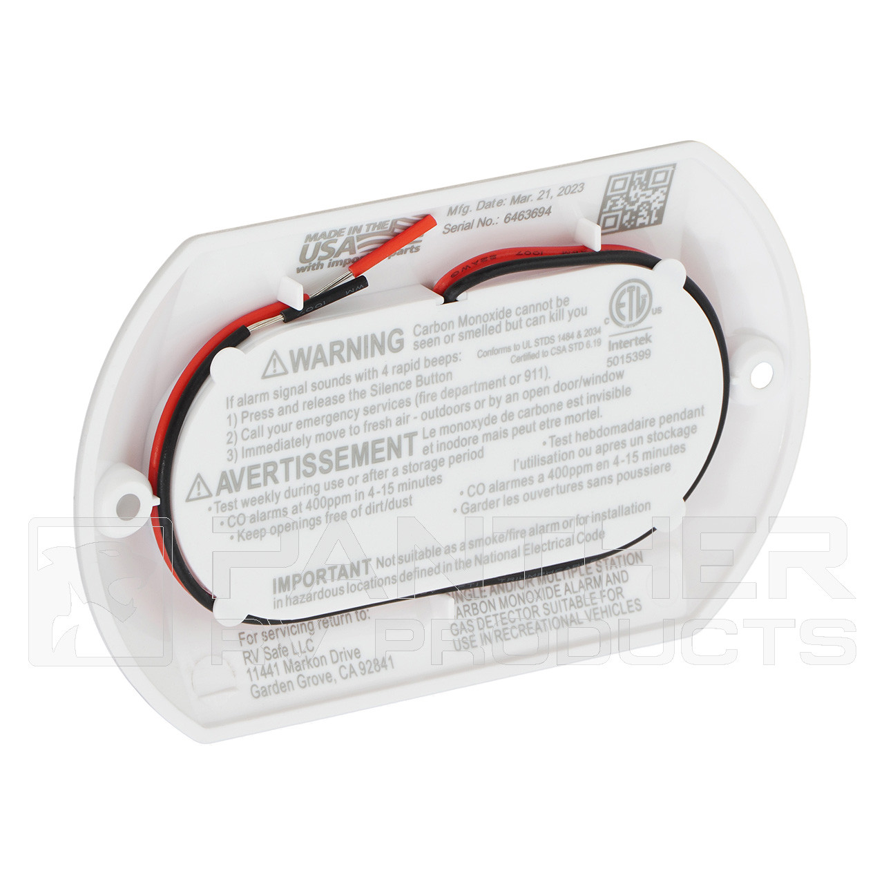 RV Safe RVLP-2W Propane Gas Leak Detector Alarm - 2-Wire, 12V, White