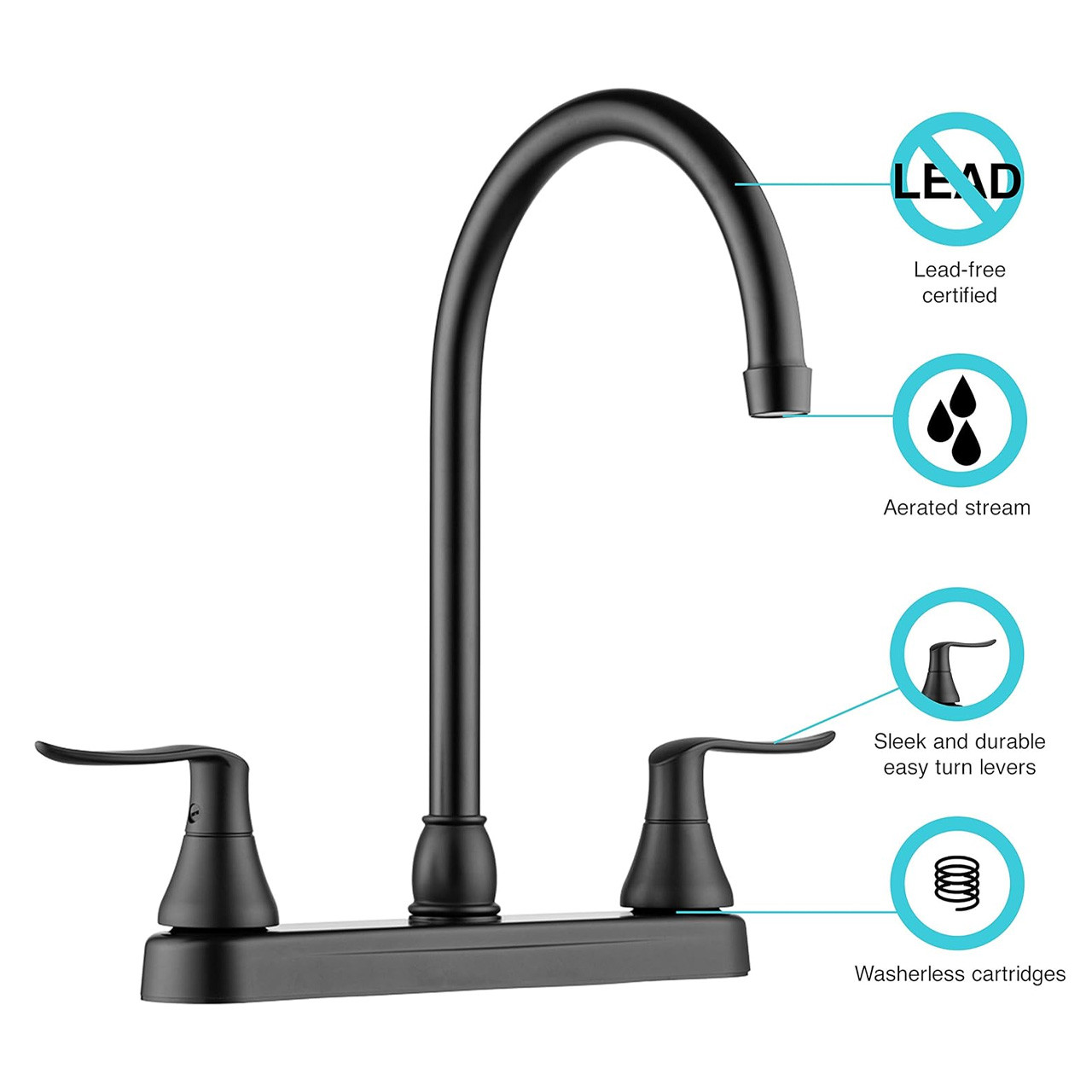 Dura Faucet DF-PK330HLH-MB J-Spout RV Kitchen Sink Faucet - Matte