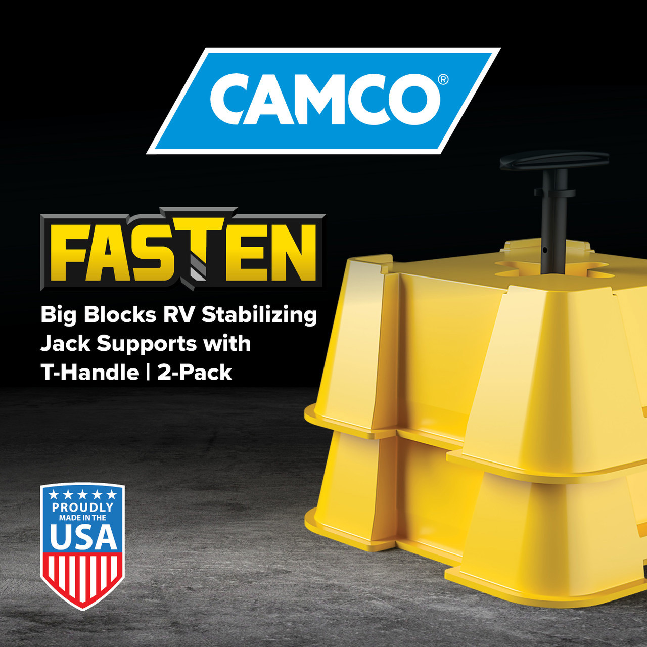 Camco 44539 RV FasTen Stabilizing Big Blocks w / T-Handle - 2 Pack