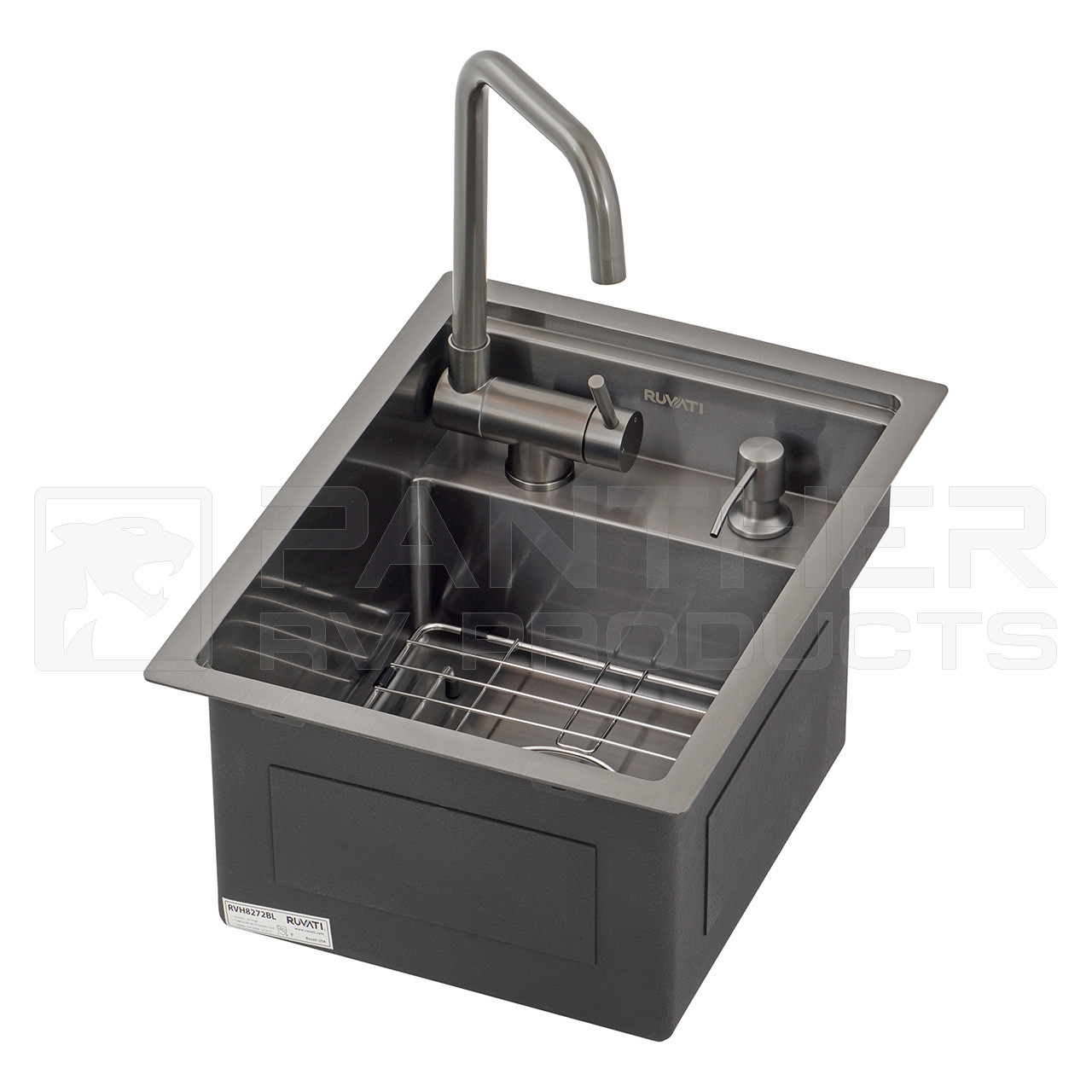 Ruvati RVH8272BL Gunmetal Black RV Sink with Concealed Faucet - 16
