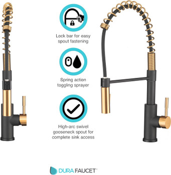 Dura Faucet DF-MK504SLK-MBRG Spring Coil Pull-Down RV Kitchen Faucet - Matte Black / Rose Gold