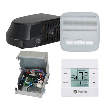 GE® GRCS13XHHB High-Efficiency R32 RV Air Conditioner 13.5k / 15A - Black w/ Ducted ADB, Control Box, & White T-Stat Kit
