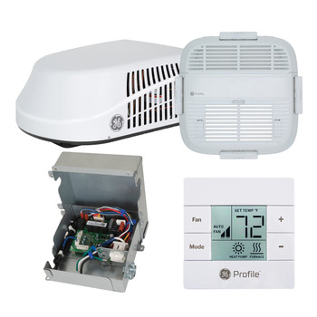 GE® GRCS13XHHW High-Efficiency R32 RV Air Conditioner 13.5k / 15A - White w/ Non-Ducted ADB, Control Box, & White T-Stat Kit