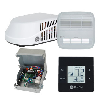 GE® GRCS15XAHW Deluxe Plus R32 RV Air Conditioner 15k / 20A - White w/ Ducted ADB, Control Box, & Black T-Stat Kit