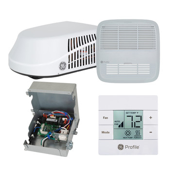 GE® GRHS15XAHW Deluxe Plus R32 RV Air Conditioner w/ Heat Pump 15k / 20A - White w/ Ducted ADB, Control Box, & White T-Stat Kit