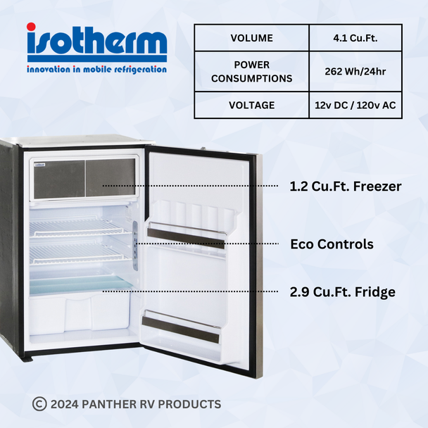 Isotherm F115RSBAS7 Freeline 115 Silver Elegance RV AC/DC Electric Refrigerator / Freezer - 4.1 C/F