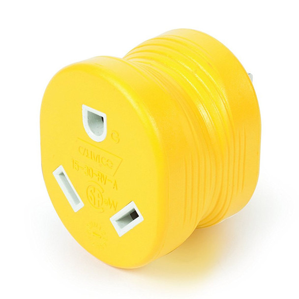 Camco 55223 Power Grip Adapter 15 Amp Male to 30 Amp Female