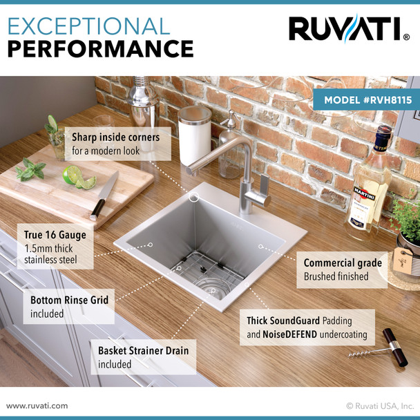 Ruvati RVH8115 Drop-in Topmount Bar Prep RV Sink - Features