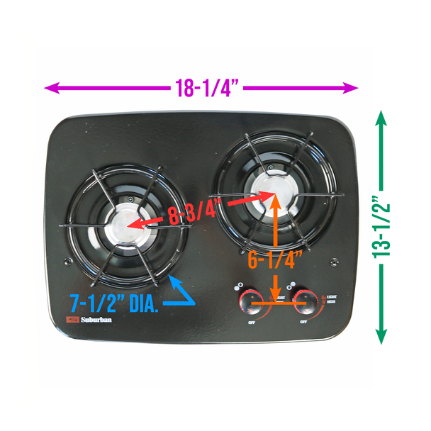 Suburban 3071ABK RV 2-Burner Drop-In Propane Cooktop - Black