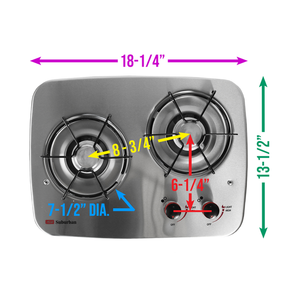 Suburban 3071AST RV 2-Burner Drop-In Propane Cooktop - Stainless Steel