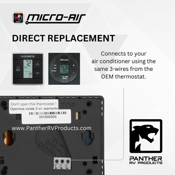 Micro-Air 351 RV Air Conditioner Digital Thermostat for Dometic SZL Controls - Black