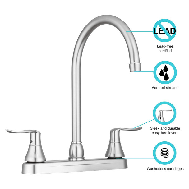 Dura Faucet DF-PK330HLH-SN J-Spout RV Kitchen Sink Faucet - Satin Nickel