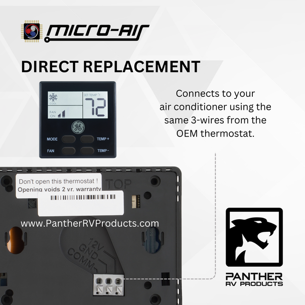 Micro-Air 347 RV Air Conditioner Digital Thermostat for GE® Controls - Black