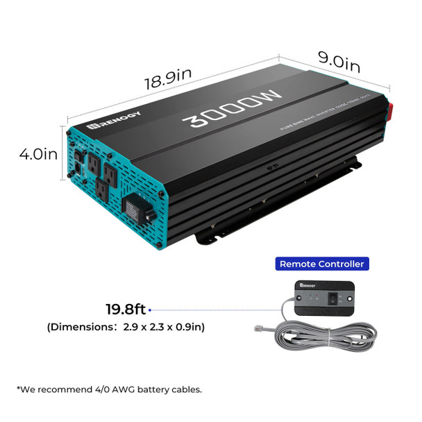 Renogy RNG-INVT-3000 RV DC to AC Pure Sine Wave Power Inverter - 3000 Watt