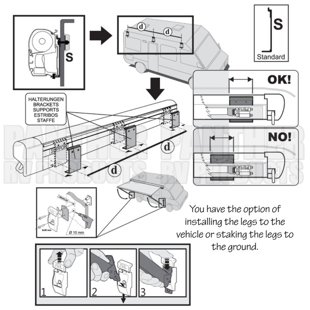 Fiamma 06280B01R F45S Awning 3.5m (11'6") - Mounting Details