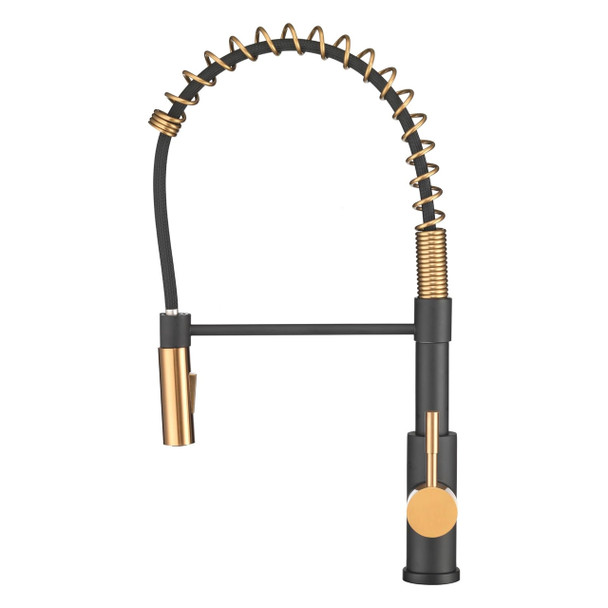 Dura Faucet DF-MK504SLK-MBRG Spring Coil Pull-Down RV Kitchen Faucet - Matte Black / Rose Gold