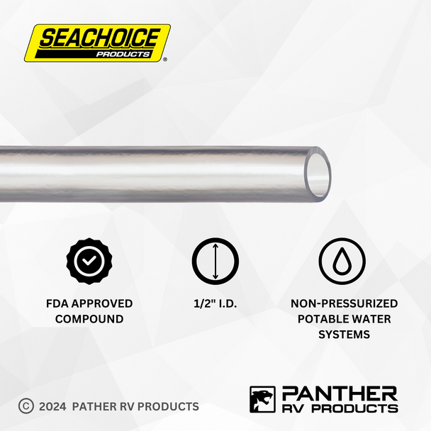 SeaChoice 50-23536 Fresh Water Hose Clear PVC Tubing - 1/2" - Sold by the foot