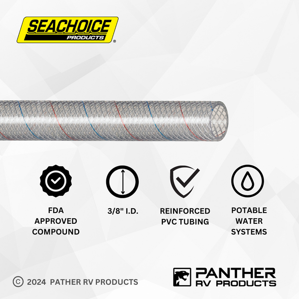 SeaChoice 50-23541 Fresh Water Hose Clear Reinforced PVC Tubing - 3/8" - Sold by the foot