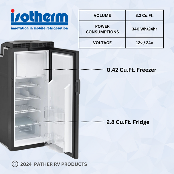 Isotherm FL90 Slim RV Electric Refrigerator/Freezer - Specs