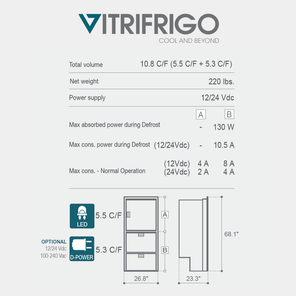 Vitrifrigo DRW360A All-In-One RV Electric Refrigerator Freezer - AC/DC - 10.8 CF
