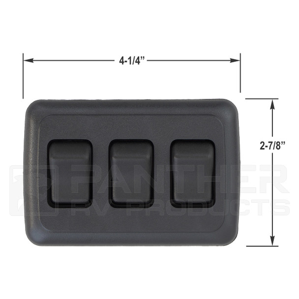 Kaper II L12-0379 3-Gang On/Off Rocker Switch Assembly - Dimensions