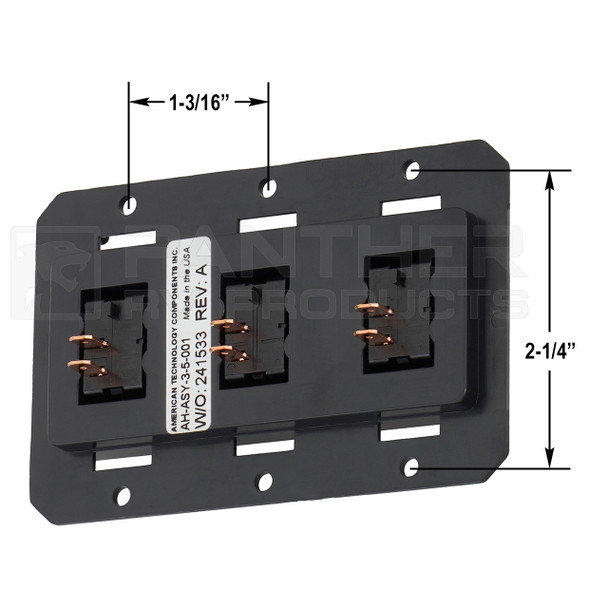 Kaper II L12-0379 3-Gang On/Off Rocker Switch Assembly - Back View Dimensions