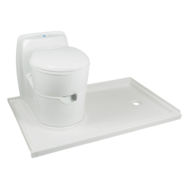 Thetford C223-CS RV Cassette Toilet - Electric Flush w/ 4527RP Shower Pan - Right Drain