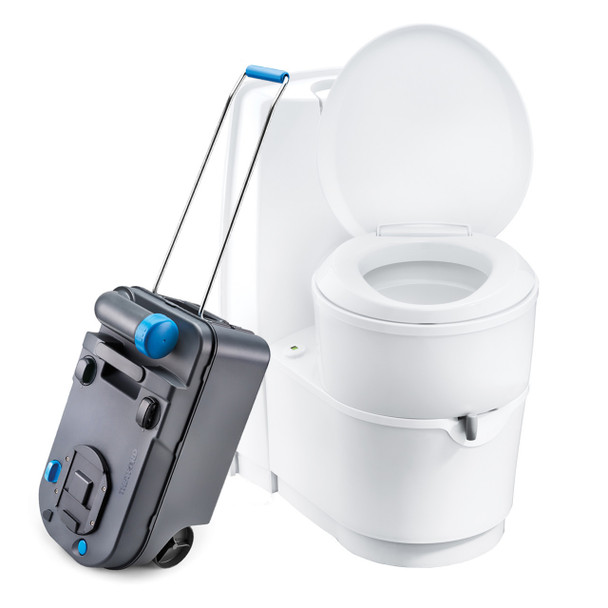 Thetford C224-CW Self-Contained Cassette Toilet - Manual Flush w/ 4527RP Shower Pan - Right Drain