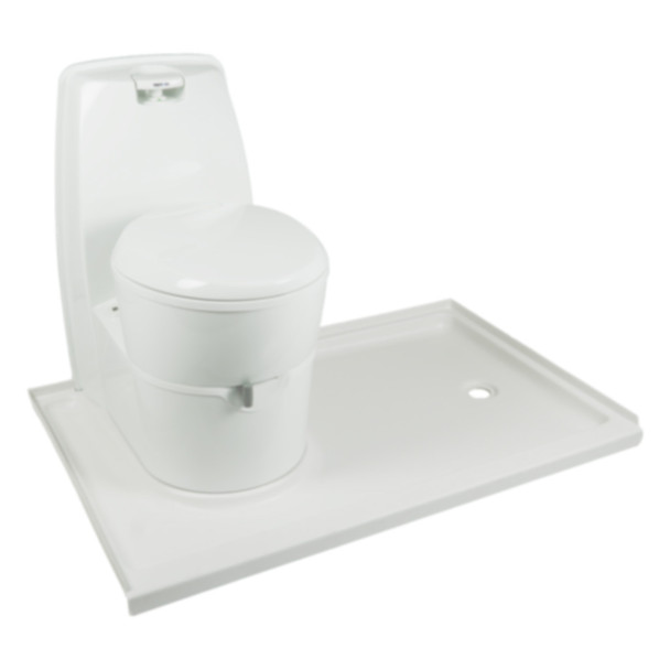 Thetford C224-CW Self-Contained Cassette Toilet - Manual Flush w/ 4527RP Shower Pan - Right Drain