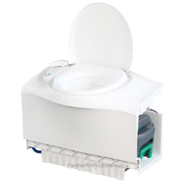 Thetford C403L RV Cassette Toilet - Electric Flush - LH Cassette w/ 4227RP Shower Pan - Right Drain