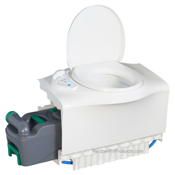 Thetford C403R RV Cassette Toilet - Electric Flush - RH Cassette w/ 4227RP Shower Pan - Right Drain