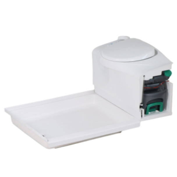 Thetford C402CL RV Self-Contained Cassette Toilet - Electric Flush - LH Cassette w/ 4227LP Shower Pan - Left Drain