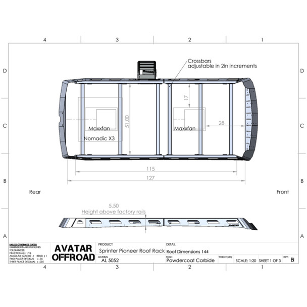Avatar Offroad Mercedes Sprinter Pioneer Roof Rack - 144" WB
