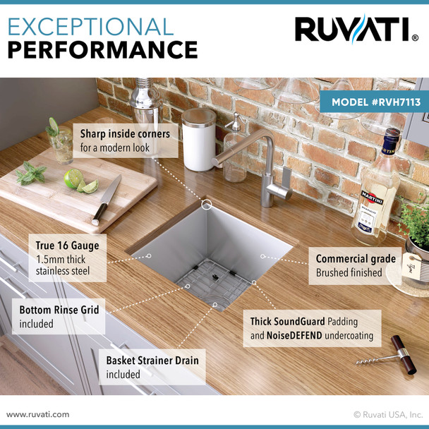 Ruvati RVH7113 11x13" Undermount Bar Prep RV Sink - Features