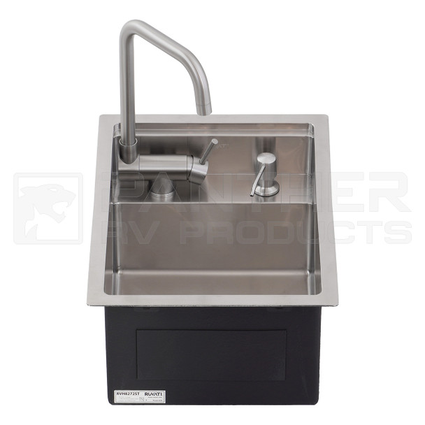 Ruvati RVH8272ST RV Sink with Concealed Faucet and Soap Dispenser - Front View