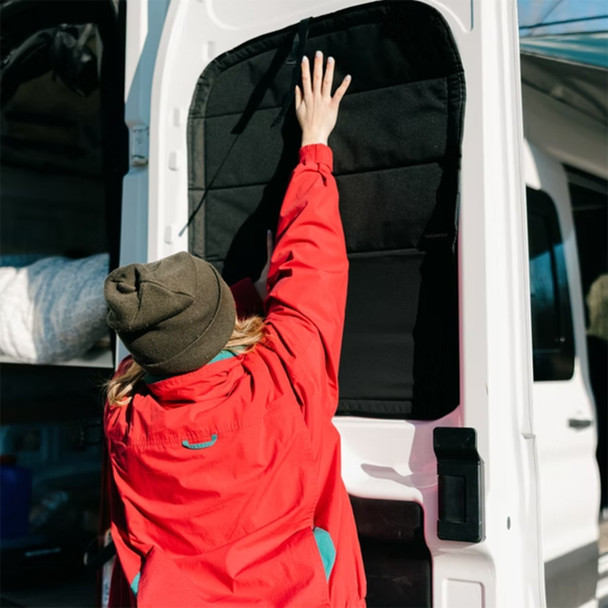 VanEssential FORD2109-BK Ford Transit (2015+) Stealth Rear Door Full Plastic Window Covers - Set of 2 - Black