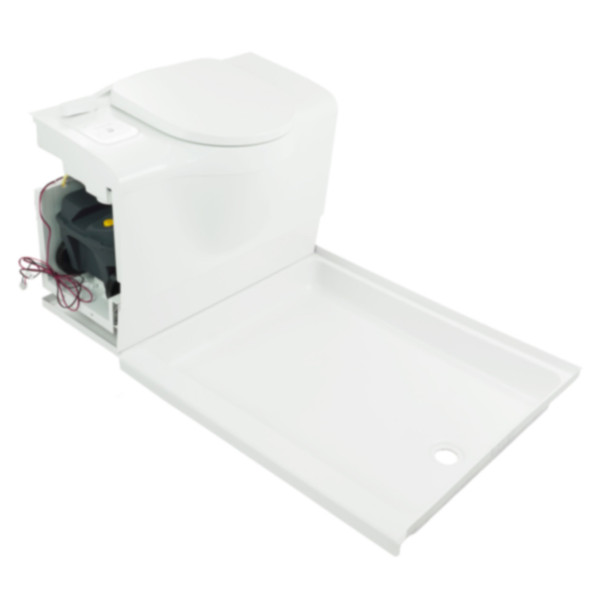 NomadicArk NA-TB-R RV Bench Toilet - Electric Flush - RH Cassette w/ 4227RP Shower Pan - Right Drain