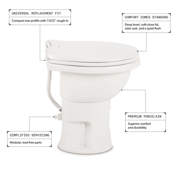 Dometic™ Complete 410 Tall Gravity Flush Toilet - Porcelain - Foot Flush - White