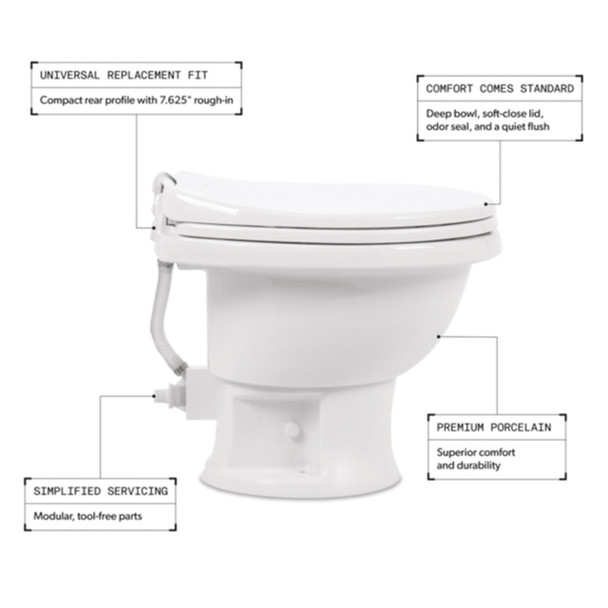Dometic™ Complete 411 Short Gravity Flush Toilet - Porcelain - Foot Flush - White