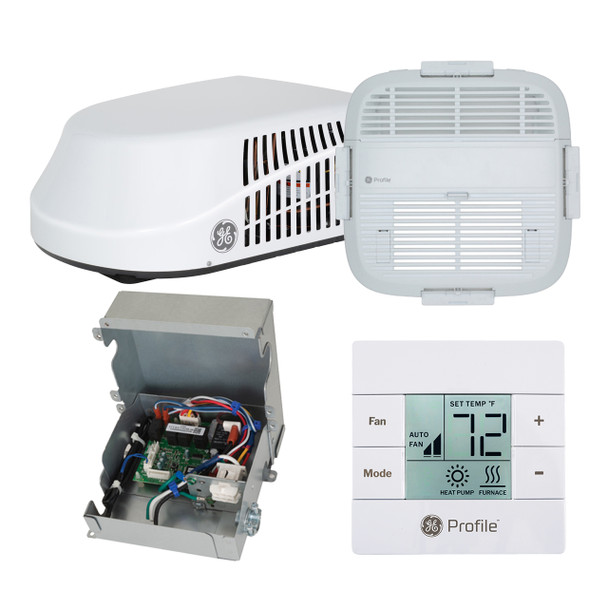 GE® GRCS13XHHW High-Efficiency R32 RV Air Conditioner 13.5k / 15A - White w/ Non-Ducted ADB, Control Box, & White T-Stat Kit