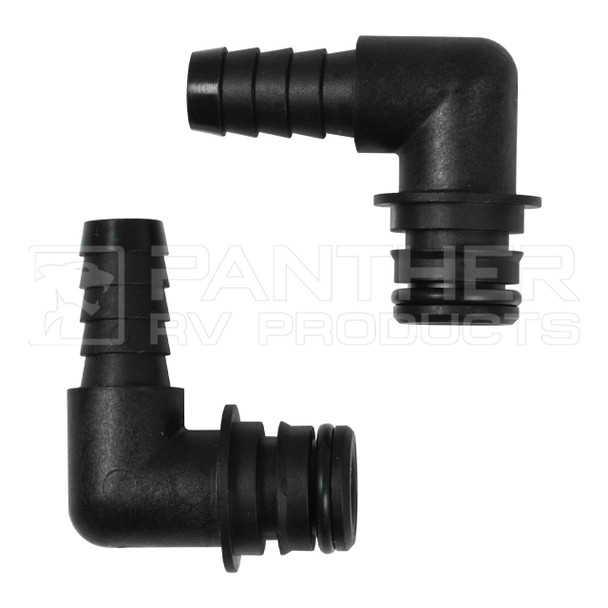 Flojet 20381009  Quick Connect Adapter Quad w/O-Ring x 1/2" Barb 90° Elbow - 2Pk