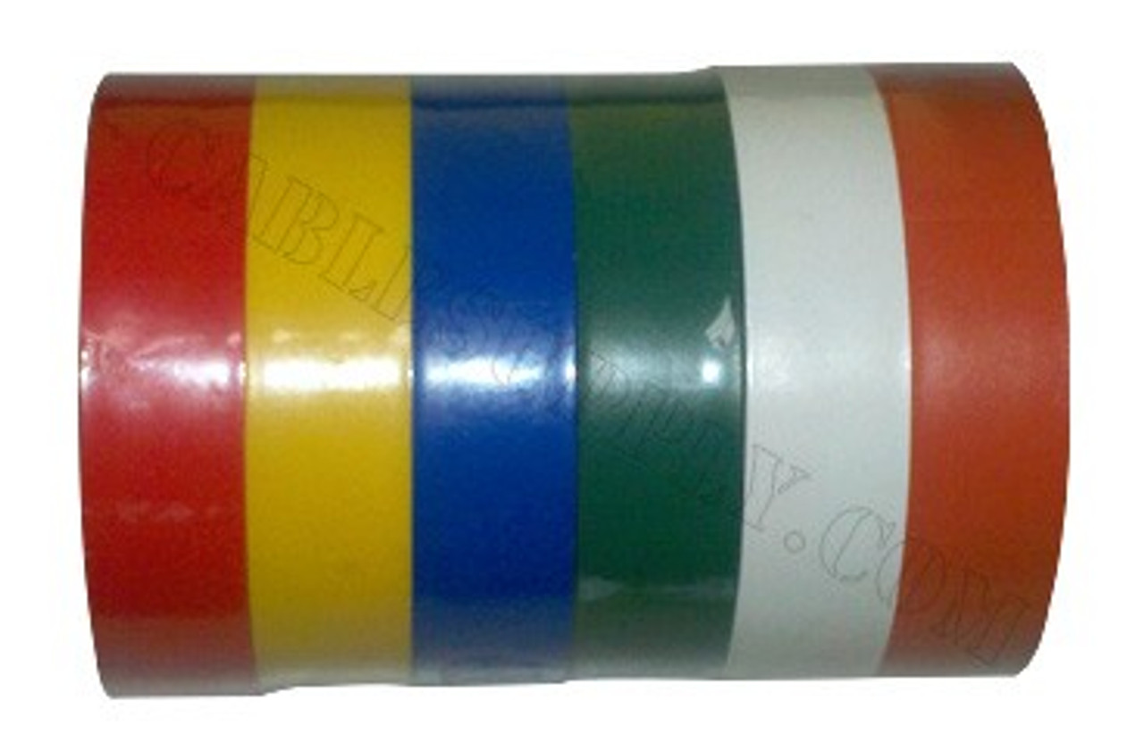 Color-Coding Vinyl Electrical Tape 6 Pack 1/2 inch wide and 20 feet long  (Professional Grade)