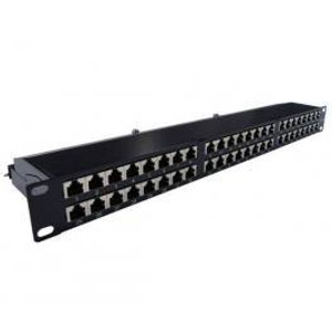 A Cat6A 48 Port Patch Panel is a networking device that is used to organize and manage network cables in a structured cabling system. It features 48 ports, which can accommodate up to 48 Ethernet cables that are terminated with RJ45 connectors.

The patch panel is designed to fit into a standard 19-inch rack and is 2U (one rack unit) in height. This allows for easy installation and integration into an existing network infrastructure. The 1U size also helps to conserve space in the server room or data center.

The patch panel is constructed with shielded data ports, which provide protection against electromagnetic interference (EMI) and radio frequency interference (RFI). This helps to ensure that data transmissions are reliable and free from interference. The Cat6A standard supports speeds of up to 10 Gigabits per second (Gbps), making it suitable for high-speed data networks.

In summary, the Cat6A 48 Port Patch Panel is a robust and reliable networking device that is designed to handle large amounts of data traffic. Its shielded construction and 48-port capacity make it ideal for use in data centers, server rooms, and other high-performance network environments.
