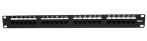 Patch Panel, 24 port, Ethernet Category 6  manufactured from 16 gauge steel for durability and strength.
