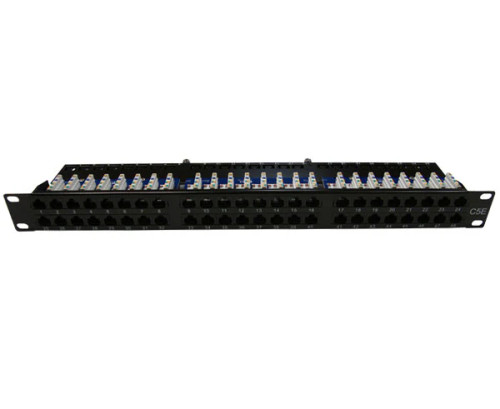 Front view of Cat5e 48-Port High-Density Patch Panel – Flush-Mounted RJ45 Ports Front view of Cat5e 48-Port High-Density Patch Panel – Flush-Mounted RJ45 Ports