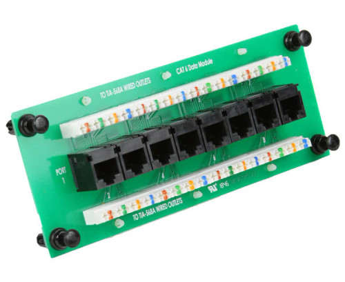 Angled front view of CAT6 Network 8-Port Data Module, T568A pinout, 110 punchdown
Angled front view of CAT6 Network 8-Port Data Module, T568A pinout, 110 punchdown