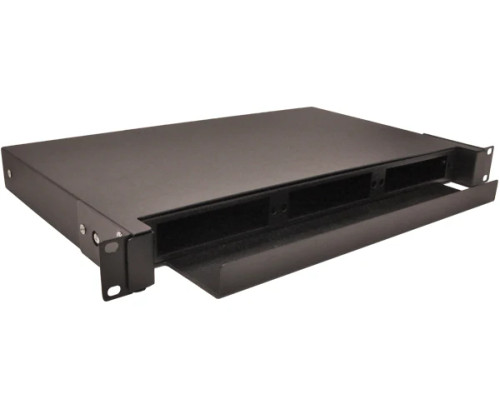 Front view of 1RU Rack Mount Fiber Distribution Patch Panel with Splice Trays Front view of 1RU Rack Mount Fiber Distribution Patch Panel with Splice Trays