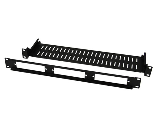 Front view of adjustable 1U LGX fiber patch panel housing with rear cable support Front view of adjustable 1U LGX fiber patch panel housing with rear cable support