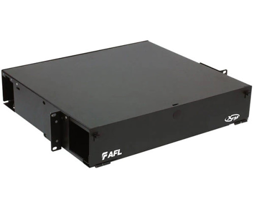 AFL XFM 2RU Fiber Patch Panel, front angled view closed AFL XFM 2RU Fiber Patch Panel, front angled view closed