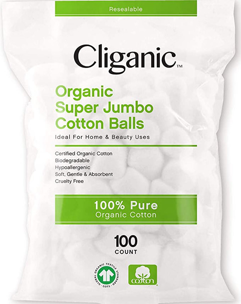 Organic SUPER JUMBO Cotton Balls (100 Count)